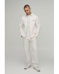 BoohooMAN - Textured Twill Regular Zip Up Overshirt & Straight Trouser Set - Lyst