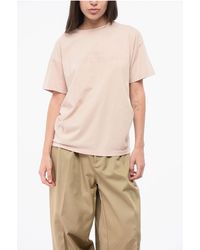 Maison Margiela - Mm1 Mm10 Katoenen T-shirt Met Ronde Hals En Ton-on-ton-logo In Roze - Lyst