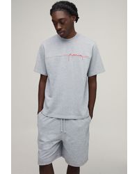 BoohooMAN - Regular Loopback Contrast Stitch Embroidered T-Shirt And Fit Short Set - Lyst