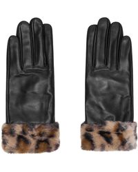 Barneys Originals - Real Leather Glove With Faux Fur Cuff - Lyst