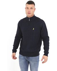 Brave Soul - Midnight 'August' Quarter Zip Neck Cable Knit Jumper - Lyst