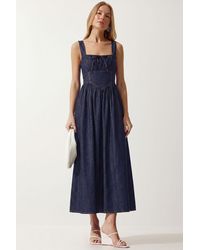 Happiness İstanbul - Sleeveless Cotton Denim Midi Dress - Lyst
