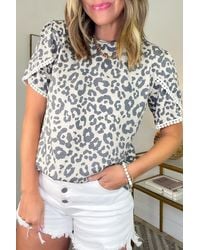 Azura Exchange - Leopard Print Short Sleeve Top - Lyst