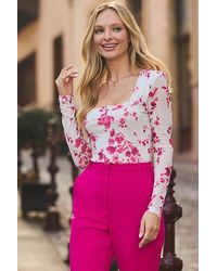 Sosandar - Ivory & Floral Print Mesh Top - Lyst