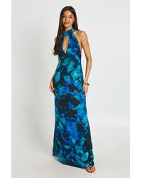 Boohoo - Floral High Neck Pleated Maxi Dress - Lyst