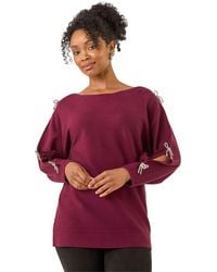 Roman - Petite Bow Trim Sleeve Knit Jumper - Lyst