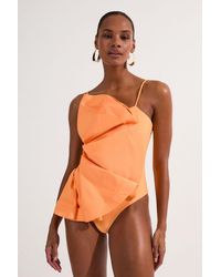 Karen Millen - Drama Ruffle Strappy High Leg Swimsuit - Lyst