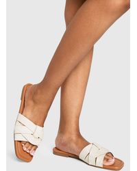 Boohoo - Linen Woven Basic Mule Sandals - Lyst