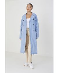 Brave Soul - Denim Double-Breasted Longline Trench Coat With Raglan Sleeves - Lyst