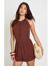 Boohoo - Textured Trim Detail Playsuit - Lyst
