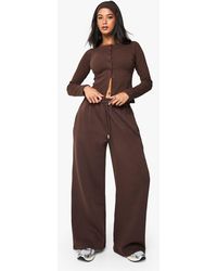 Boohoo - Rib Button Through Long Sleeve Top Tracksuit - Lyst