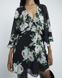 River Island - Long Sleeve Floral Cape Mini Dress - Lyst