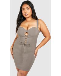 Boohoo - Plus Bengaline Lace Up Bodycon Dress - Lyst