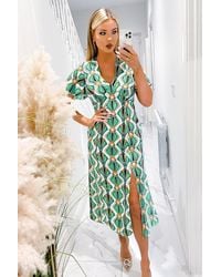 AX Paris - Multi Print V Neck Tie Detail Short Sleeve Midi Dress - Lyst
