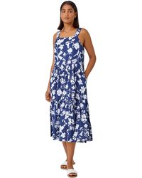 Roman - Sleeveless Cotton Floral Midi Dress - Lyst