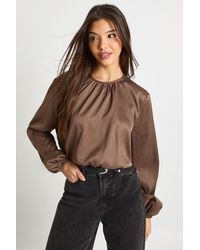Boohoo - Pleated Balloon Sleeve Top - Lyst