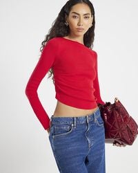 River Island - Top Long Sleeve Fitted Off Shoulder - Lyst