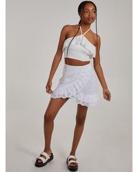 Pink Vanilla - Halter Neck Broderie Frill Hem Crop Top - Lyst