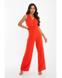 Quiz - Belted Palazzo Jumpsuit - Lyst
