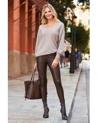 Sosandar - Chocolate Leather Look Premium Leggings - Lyst