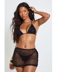 Boohoo - Sequin 3 Piece Triangle Bikini And Mini Skirt Set - Lyst