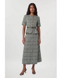 Karen Millen - Tailored Check Peplum Belted Midi Dress - Lyst