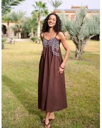 Blue Vanilla - Palm Tree Embroidery Smock Dress - Lyst