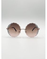 SVNX - Oversized Round Frameless Sunglasses With Crystal Detail - Lyst