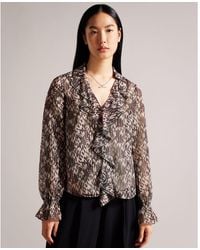 Ted Baker - Bertei Ruffle Blouse With Metal Ball Trim, Nude - Lyst