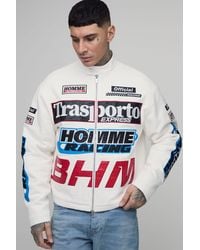 BoohooMAN - Tall Boxy Fit Twill Applique Moto Jacket - Lyst