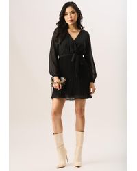 Gini London - Geplooide Mini-wikkeljurk Met Lange Mouwen - Lyst