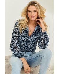 Sosandar - Leopard Print Blouson Sleeve Shirt - Lyst