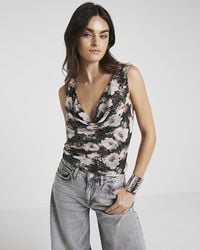 River Island - Sequin Floral Cowl Neck Top - Lyst
