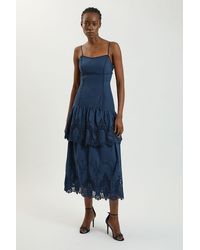 Karen Millen - Cotton Cutwork Strappy Woven Midi Dress - Lyst