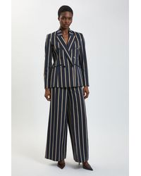 Karen Millen - Petite Stripe Wide Leg Tailored Trouser - Lyst
