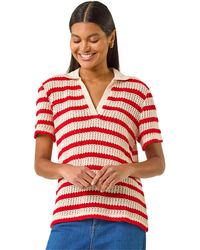 Roman - Stripe Crochet Collar Knit Top - Lyst