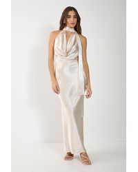 Nasty Gal - Satin Wrap High Neck Cowl Front Maxi Dress - Lyst
