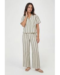 Boohoo - Petite Premium Linen Stripe Short Sleeve Shirt - Lyst