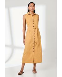 PRINCIPLES - Ochre Button Front Linen Column Shirt Dress - Lyst