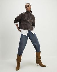 River Island - Bomber Jacket Faux Leather Funnel Neck Pu - Lyst
