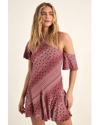 Nasty Gal - Polka Dot Stripe Mix Off The Shoulder Godet Hem Mini Dress - Lyst