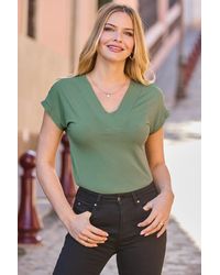 Sosandar - Khaki Premium V Neck T-Shirt - Lyst