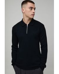 BoohooMAN - Muscle Fit Soft Touch Long Sleeve Knitted Polo - Lyst