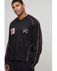 BoohooMAN - Oversized Boxy Airtex 13 Printed Long Sleeve Sports Top - Lyst
