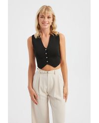 Hiccup - Sleeveless Cropped Knitted Sweater Vest - Lyst