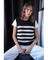 MixRay - Striped Knit Top With Button Detail - Lyst