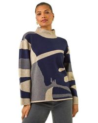 Roman - Abstract Knit High Neck Jumper - Lyst