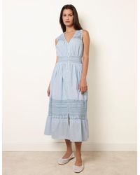 Blue Vanilla - Crochet Insert Button Midi Dress - Lyst