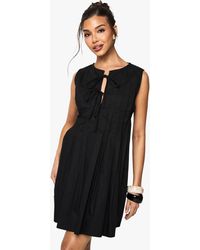 Boohoo - Cotton Poplin Pleated Swing Dress - Lyst
