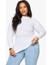 Boohoo - Plus Cotton Ruched Side Asymmetric Hem Long Sleeve Top - Lyst